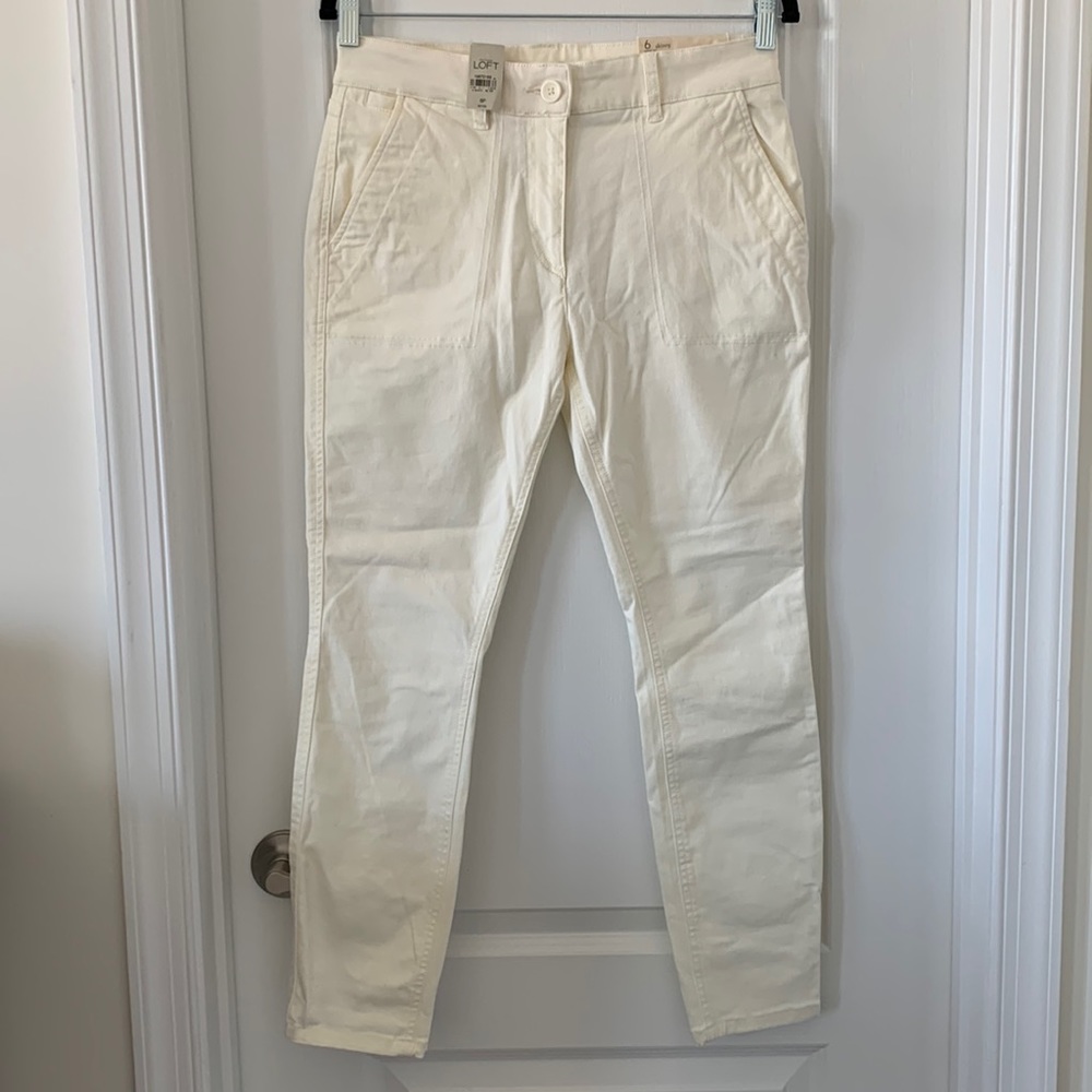 NWT LOFT Ivory Cotton/Spandex Skinny Pants Size 6P